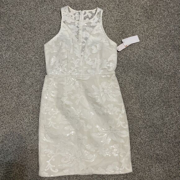 GB Gianni Bini Dress Womens Size Medium ivory Sleeveless sequins mesh $129 - Picture 1 of 4